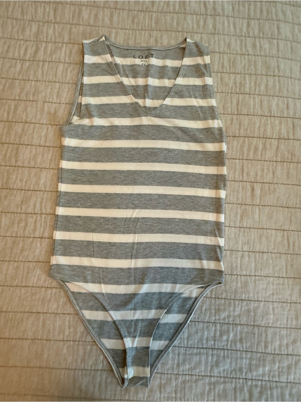 LOFT Gray & White Striped One-Piece Bodysuit